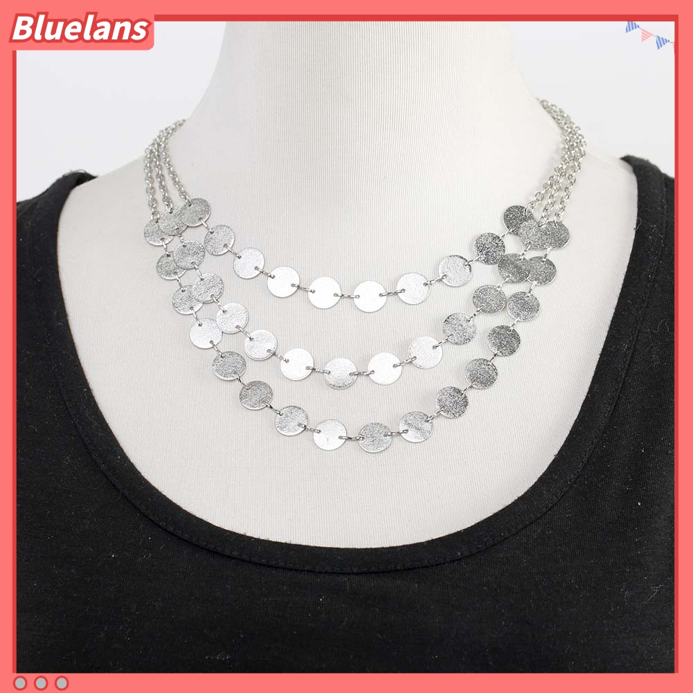 Bluelans Kalung Rantai Panjang Multilayer Dengan Liontin Koin Sequin Untuk Wanita