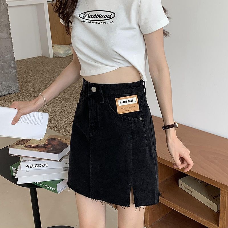 Rok jeans pendek short rok high waist korean jeans belah samping seksi rok mini cewek ootd kekinian 2023