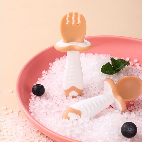 Baby spoon learn to eat sendok garpu alat makan mpasi bayi belajar makan gagang pendek