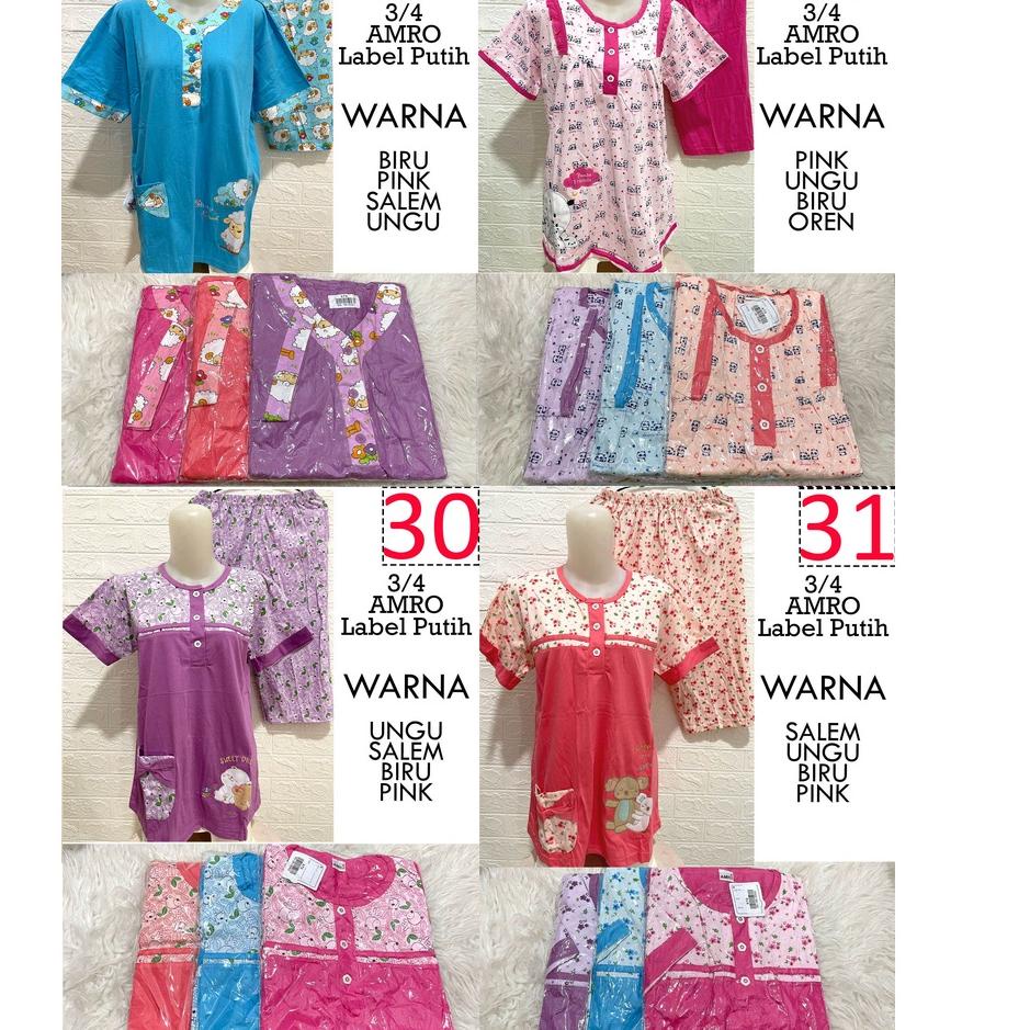 Babydoll 3/4 AMRO Label Putih Busui Kancing Full Celana Pendek Piyama Baju Tidur Baby Doll Wanita -3