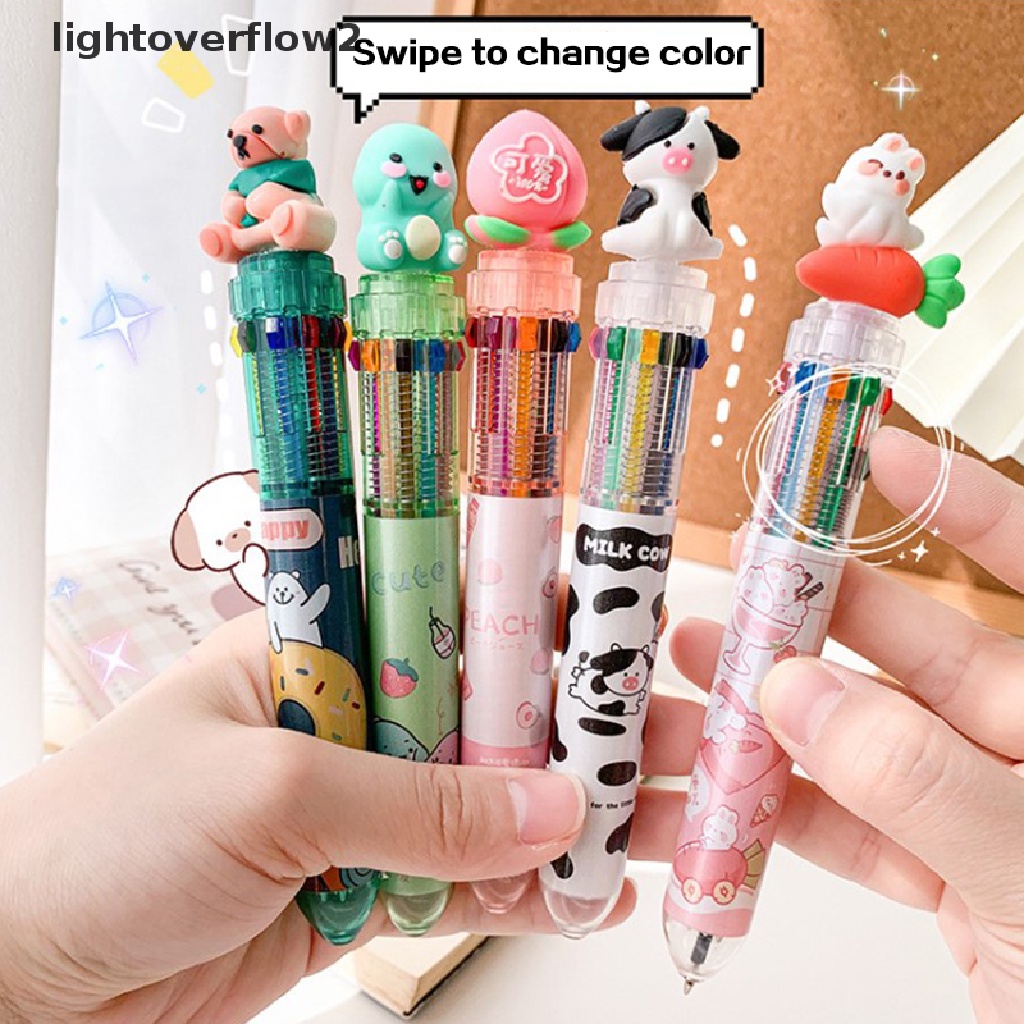 (lightoverflow2) 1pc / lot Bolpoin 10 Warna Motif Kartun Hewan Lucu Untuk Sekolah / Kantor