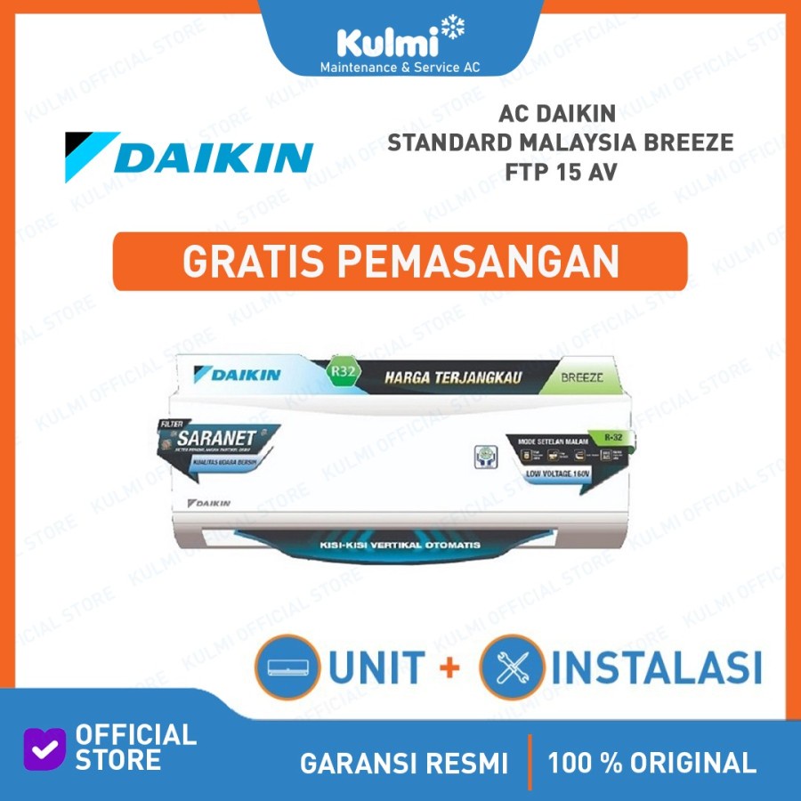 AC DAIKIN FTP-15AV 1/2PK + PASANG AC DAIKIN 1/2PK FTP 15 AV 0,5PK BREEZE STANDR Ac Split