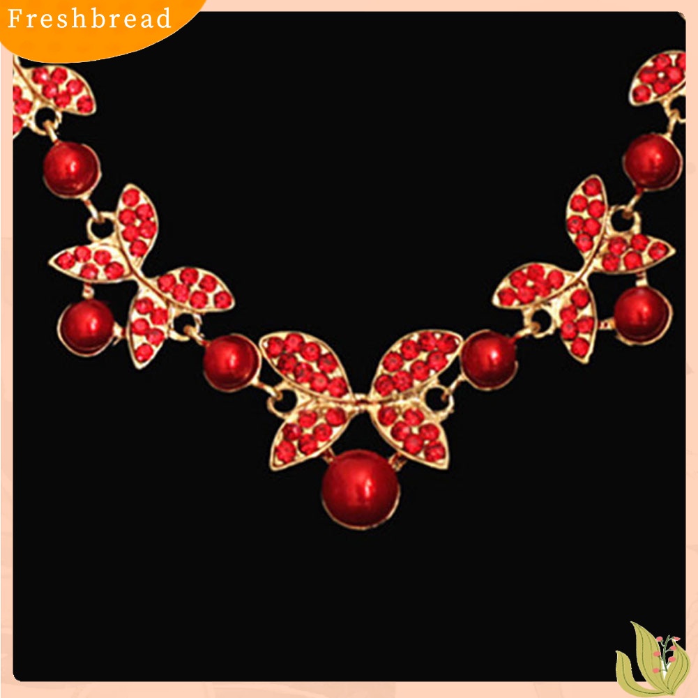 Set Perhiasan Kalung Anting Stud Rantai Mutiara Berlian Imitasi Untuk Pengantin Wanita