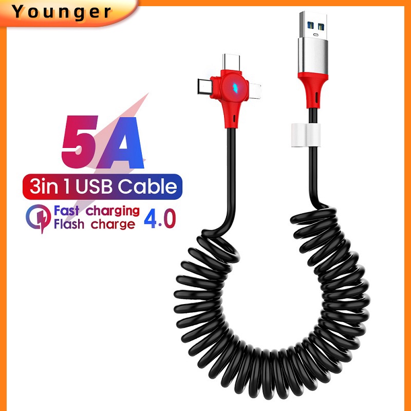 5a 3in1 Kabel Data / Charger Usb Tipe C Fast Charging 1.8M Untuk Iphone / Android