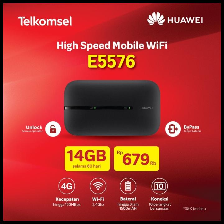 Mifi Modem Wifi 4G Huawei E5573 Free Telkomsel 14Gb