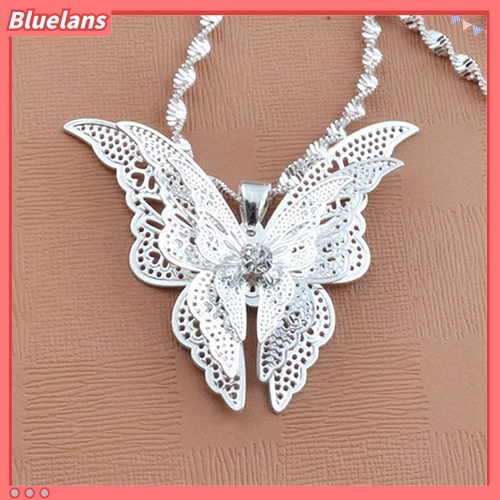 Bluelans Women Fashion Chic Shiny Silver Plated Hollow Butterfly Necklace Pendant