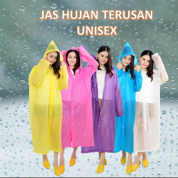 Jas Hujan Dewasa Model Fashion Korea Transparan Unisex - Biru Plong