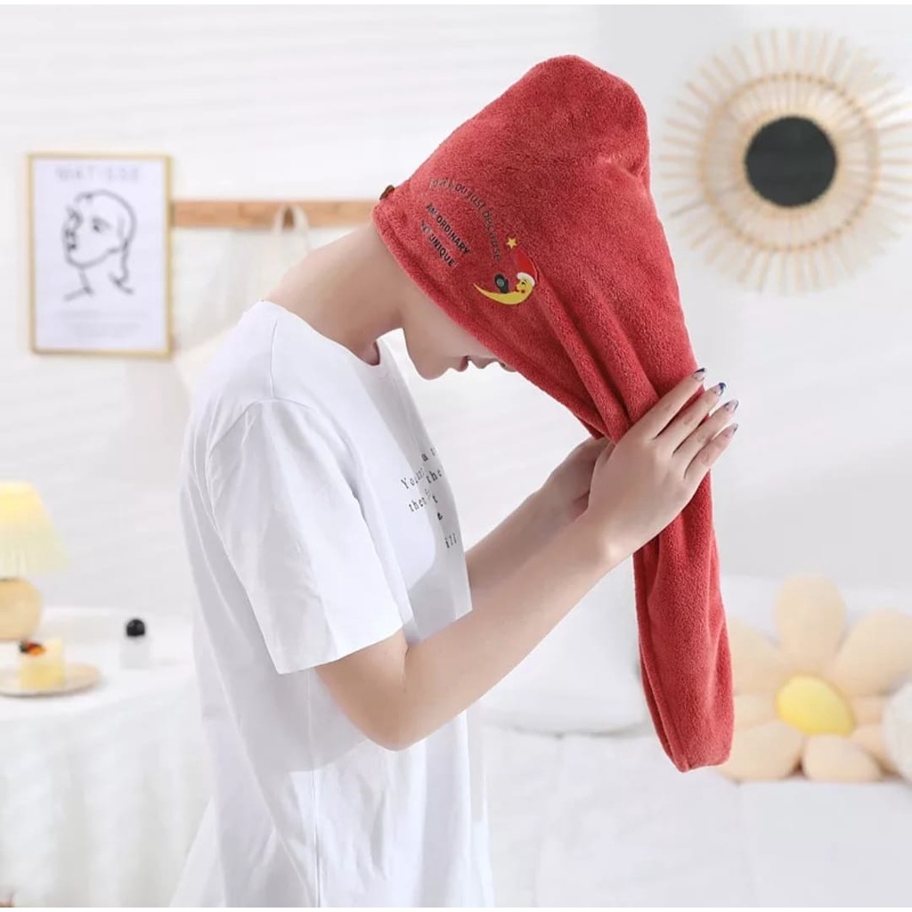 Handuk Keramas Model Kancing / Handuk Kepala / Topi Pita Import Microfiber Handuk Pita