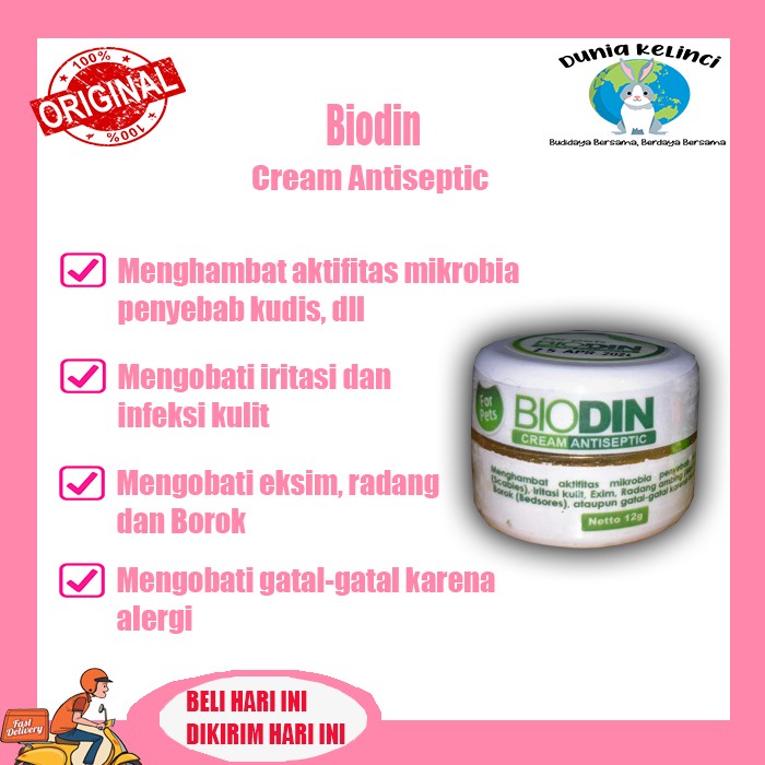 BIODIN 12gr cream hijau  obat jamur scabies gudik gatal  kelinci kucing anjing pet