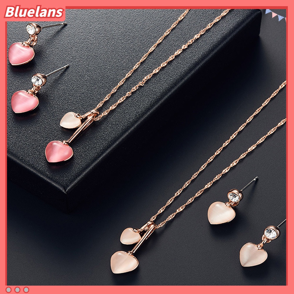 Set Perhiasan Kalung Anting Berlian Imitasi Bentuk Hati