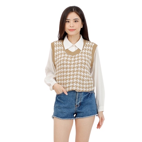Jennie Vest knit / Houndstooth Vest Knit / Rompi Wanita korea / Rompi keren
