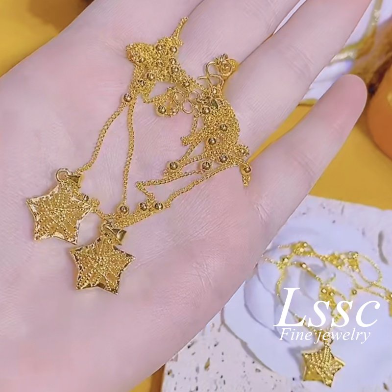 Kalung Titanium Wanita Anti Karat Asli Bintang Cantik Emas 18K Perhiasan Aksesoris Fashion Korea
