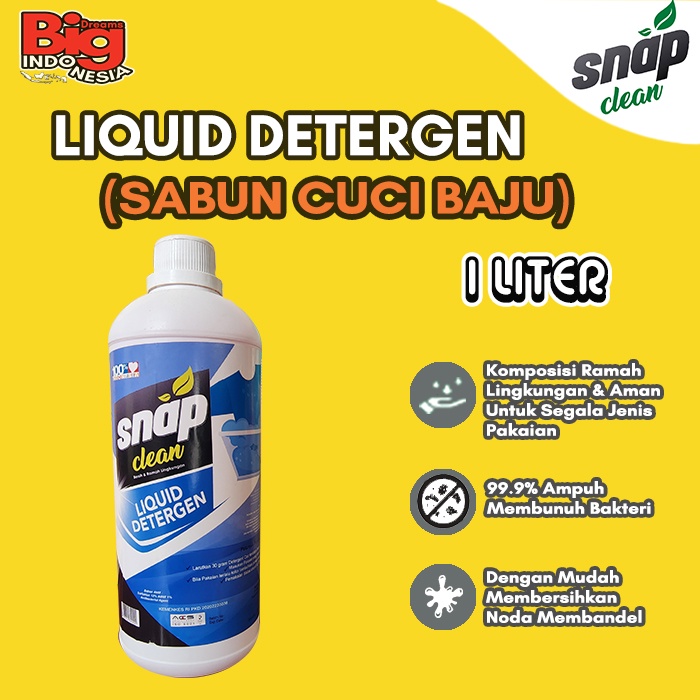 Sabun Cuci Baju Detergen Pakaian Laundry Deterjen Matic Cair Snap Clean 1 Liter