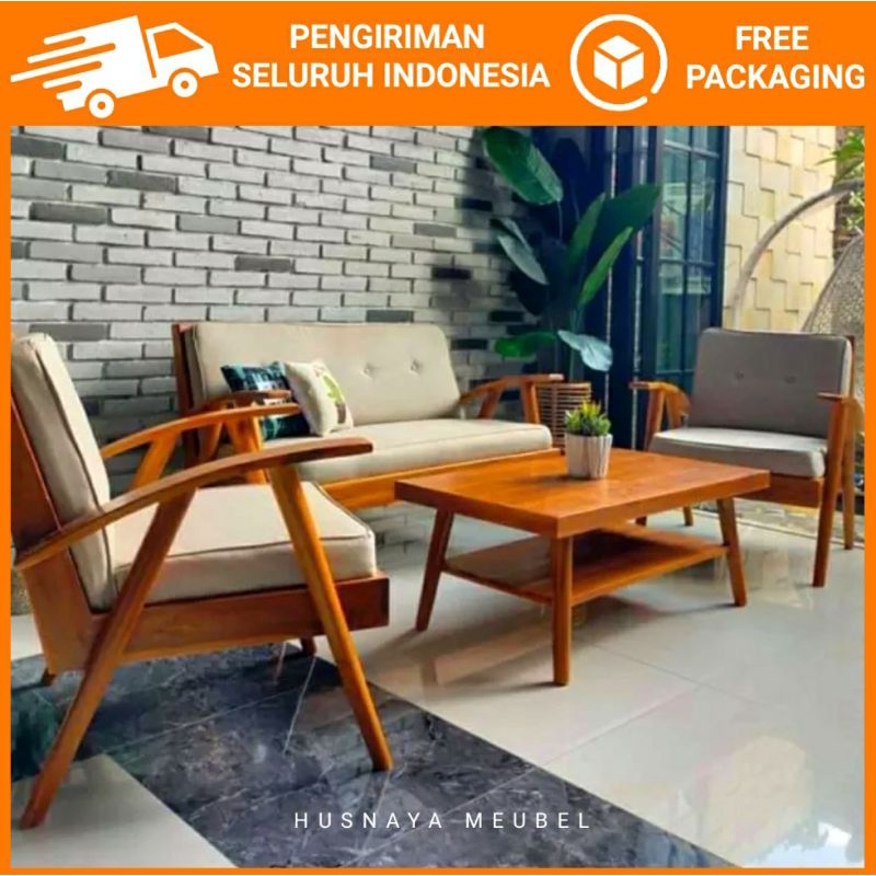 KURSI SOFA TAMU MINIMALIS JEPARA BAHAN KAYU JATI / SET SOFA TAMU MINIMALIS KAYU JATI SOLID JEPARA