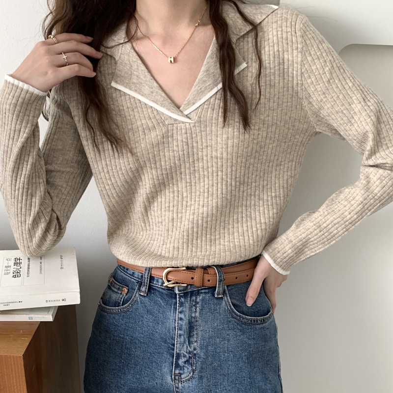 Korean Atasan Rajut Wanita Casual Style Polos Knit Top Lengan Panjang