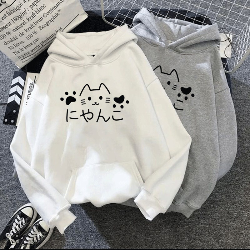 Parisdivarious Sweater Hoodie Jemper Kucing Lucu Bahan Fleece Size S - XXL (Pria &amp; Wanita)