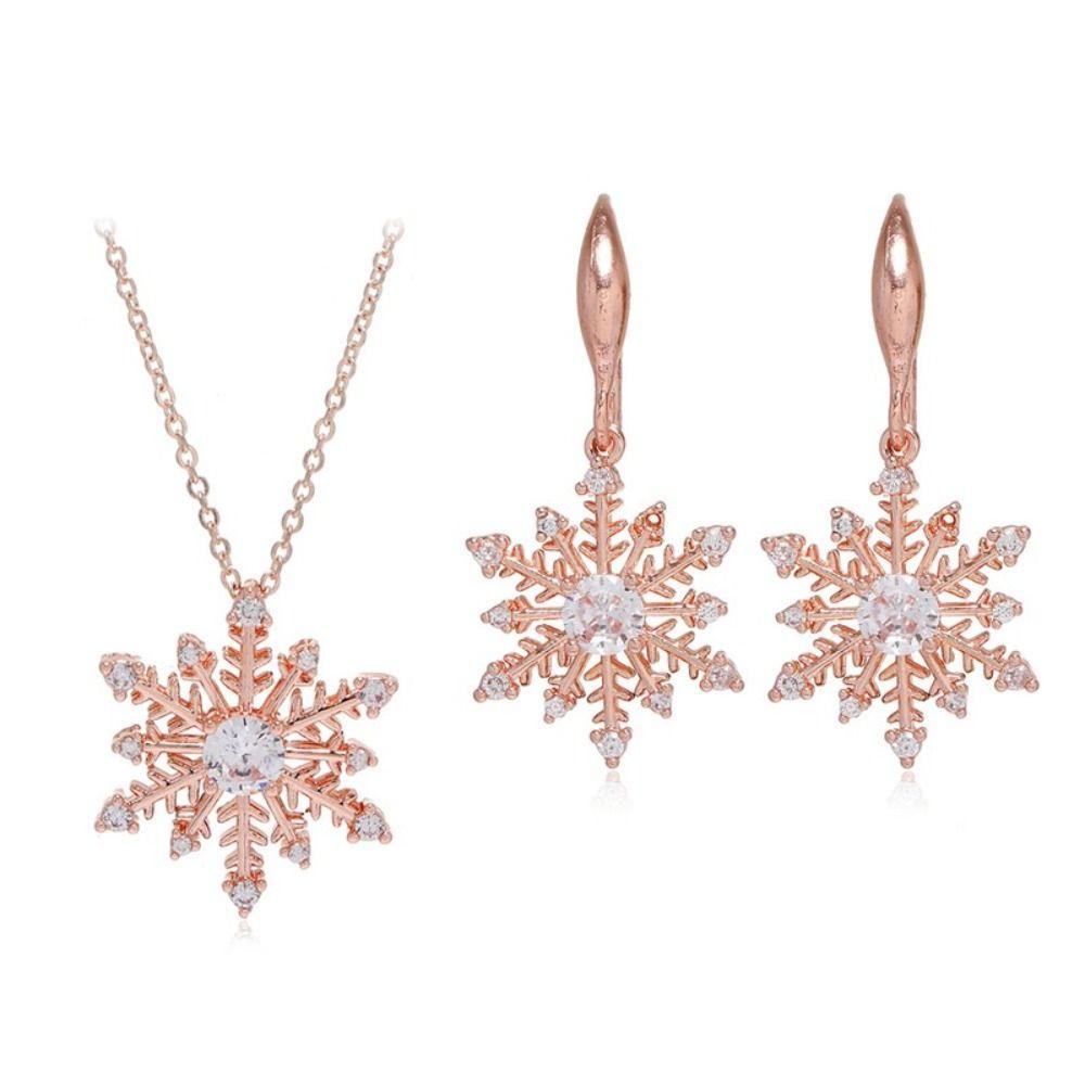 Needway  Snowflake Earrings Set Trendy Pesta French Mewah Elegan Vintage Rantai Klavikula