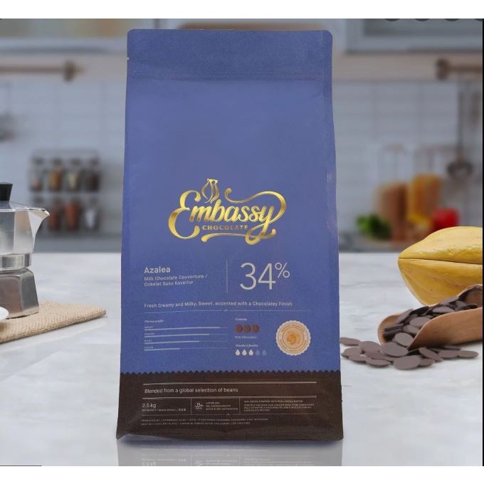 

TULIP EMBASSY AZALEA 34% MILK Couverture Chocolate Cokelat Button 500g