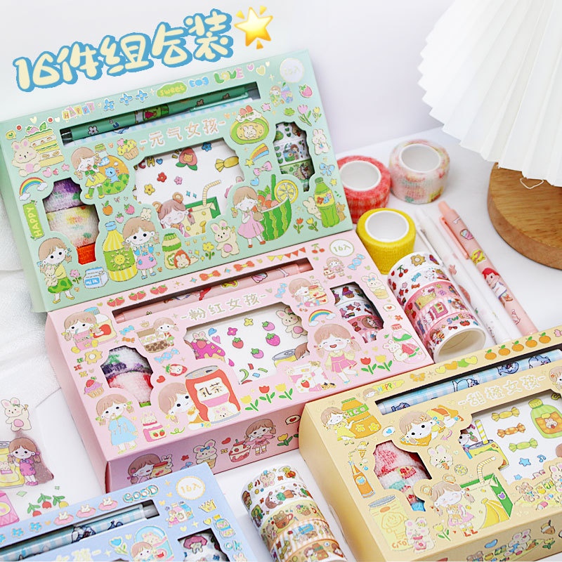 PAOPAO Stiker Bear Princess Import 1 Set Box + Pulpen Gel &amp; Cutter Stiker Cute Gliter Washi