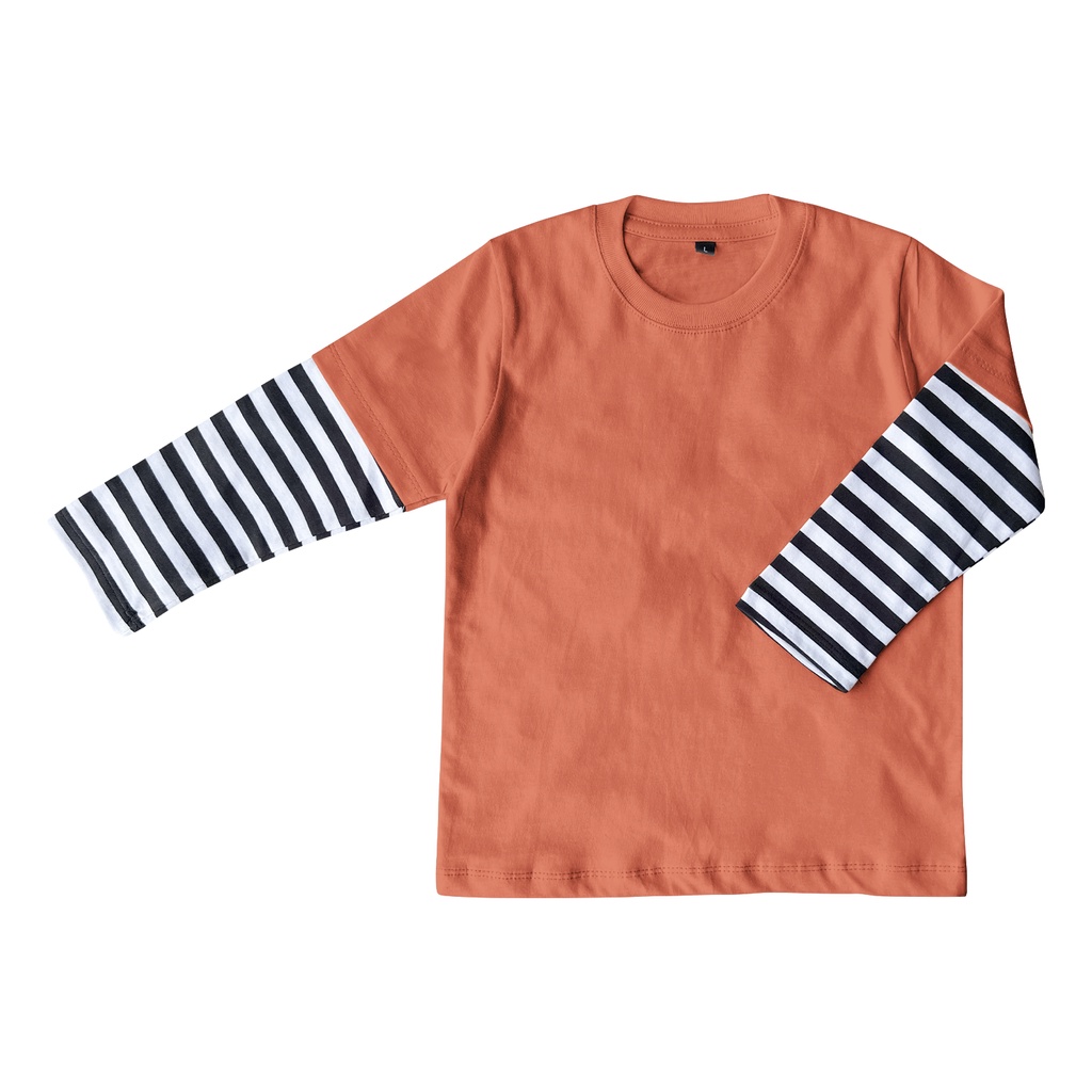 Kaos distro anak lengan panjang sambung polos Laki-laki perempuan 1-12 tahun Keren Warna Terracotta