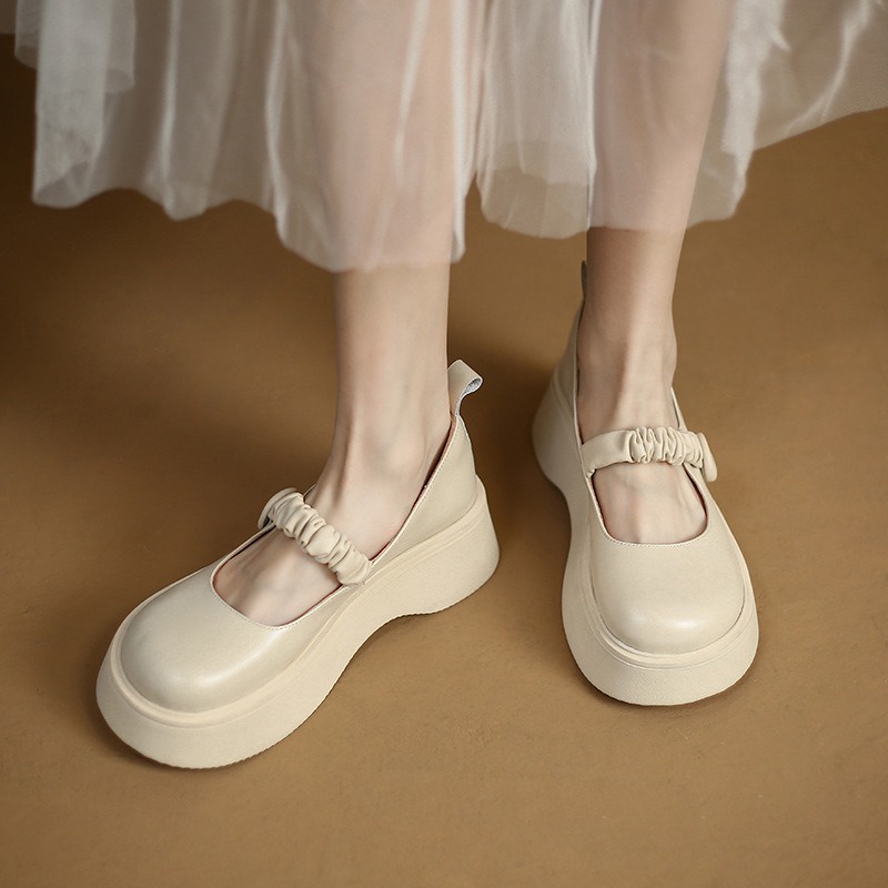Sepatu Docmart Perempuan Simple Tali Kerut Import Sepatu Loafers Cewek Casual Look Chunky Block SK-033