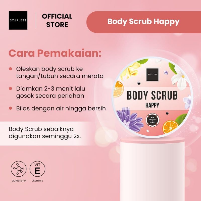 ❤️Miss Vinka❤️Scarlett Whitening Happy Series - Body Lotion/Body Serum/Body Cream/Body Scrub/Shower Scrub - BPOM 100% ORIGINAL