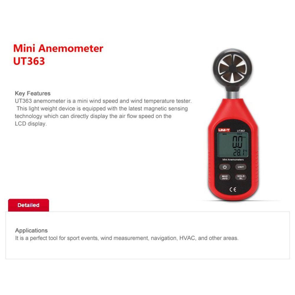 Solighter Anemometer UNI-T UT363 LCD Display Presisi Tinggi Air Flow Speed Pengukur Angin