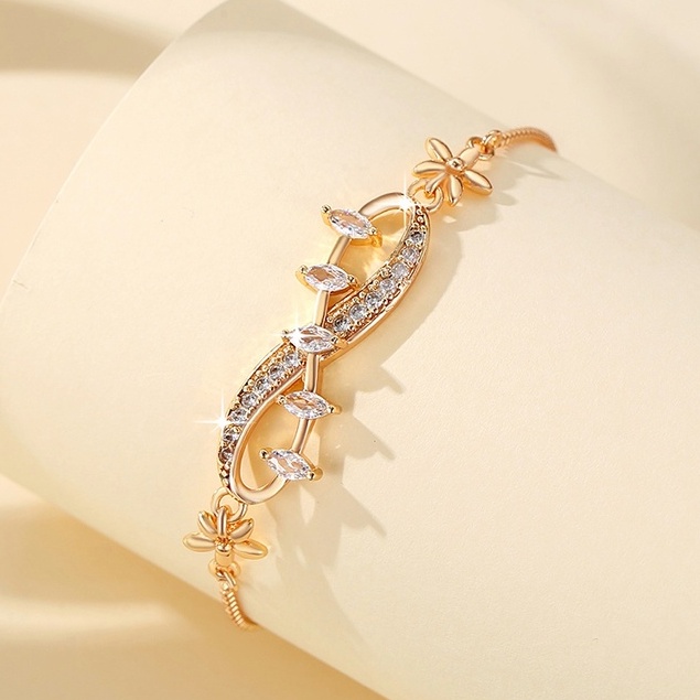 Y656【Barang spot】Gelang 18K Anti Karat Berlian Korea Untuk Wanita Wanita Cinta tak Terbatas Pohon Kehidupan Hati Bracelet