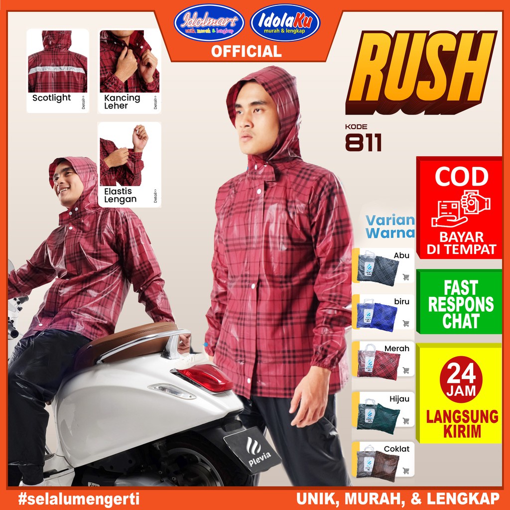 IDOLAKU Plevia Jas Hujan Stelan  811 Rush /Jas Hujan Setelan Atasan Jaket Celana Dewasa  Unisex - Plevia Bekasi