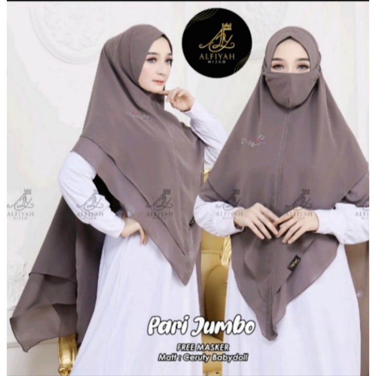 JILBAB UMROH KHIMAR CERUTY  BABY DOLL 2 LAYER PREMIUM JILBAB JUMBO  HIJAB PARI JUMBO SET MASKER