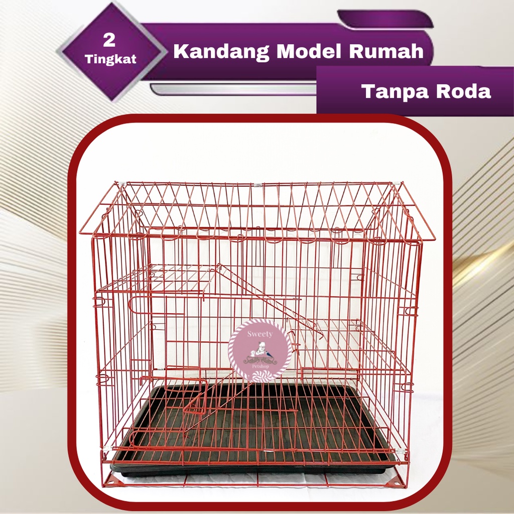 KANDANG KUCING 2 TINGKAT MODEL RUMAH 60X40X70 + RODA