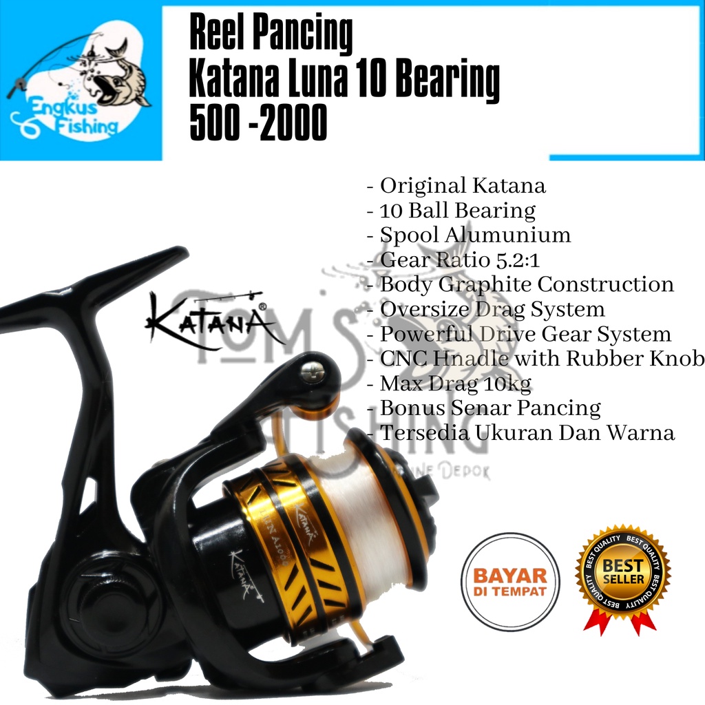 Reel Pancing Katana Luna 500 - 2000 (10 Bearing) Bonus Senar Spool Alumunium - Engkus Fishing