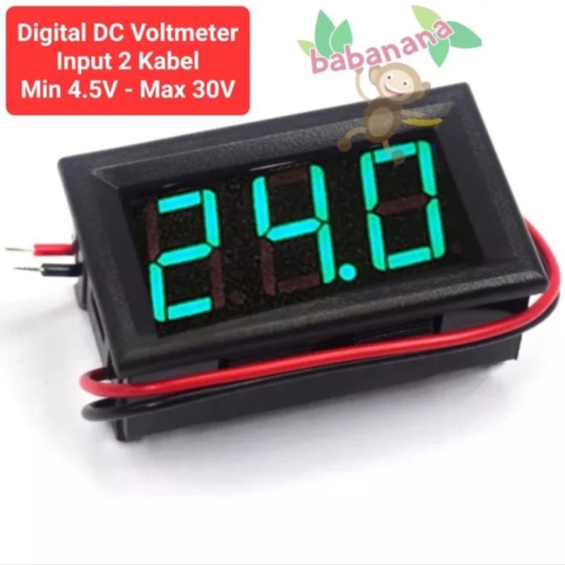 Voltmeter DC 4.5V - 30V 2 kabel dengan frame volt meter hijau