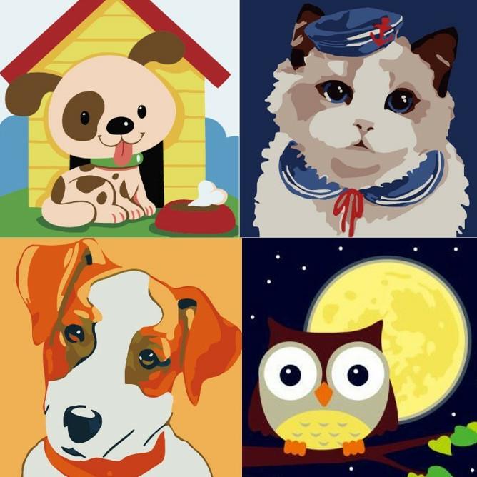 

SET KIT KANVAS LUKIS ANAK 20x20CM CANVAS PAINTING BY NUMBER DOG CAT