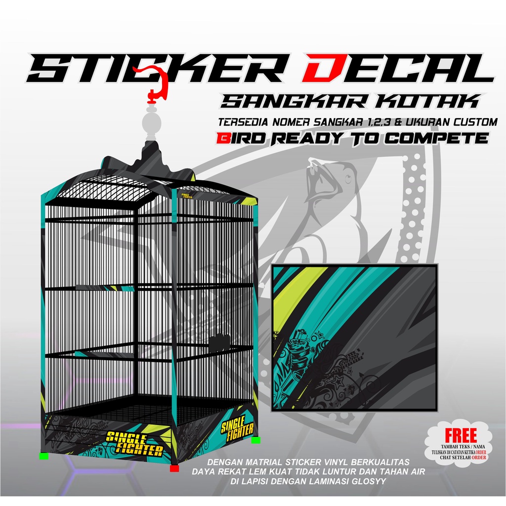 STICKER DECAL SANGKAR KOTAK EBOD KANDANG BURUNG NOMER 1,2,3 MOTIF SF KEREN
