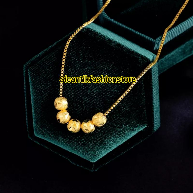 Kalung Titanium Alis Wanita Manik Beruntung Mewah Lapis Emas 18K Wanita Anti Karat Perhiasan Wanita Kalung Wanita Titanium Gold Liontin Boba Terbaru Terlaris Anti Karat Selamanya Kalung Wanita Korea Kekinian Kalung Rantai Kotak Gold Fashion Wanita