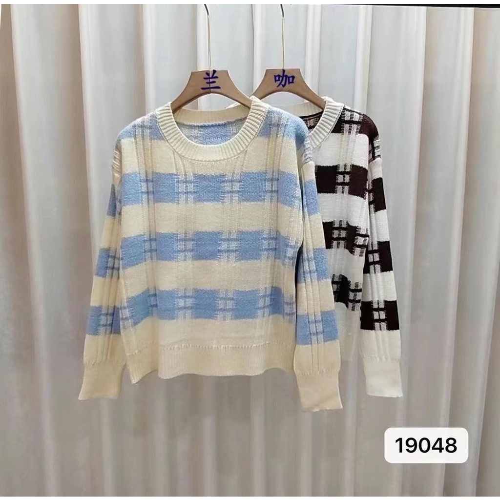 Joy Sweater Top Knit Stripes Import Oversize - Sweater Rajut Wanita Jumbo Garis Garis TM (19048)