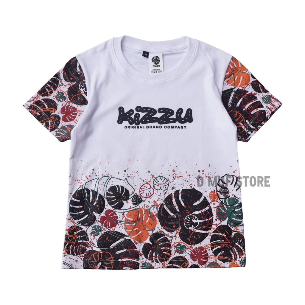 Kizzu Kaos Anak Premium Cotton 30s Usia 1-12 Tahun White Leaf- dmufstore