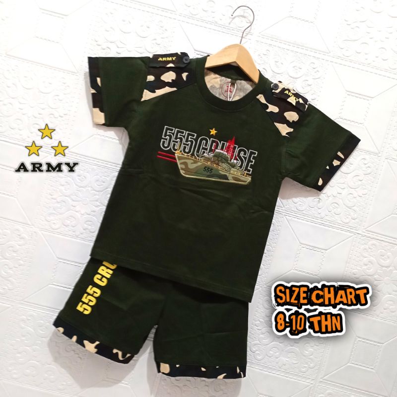 Setelan kaos anak laki laki army 8 - 10 tahun