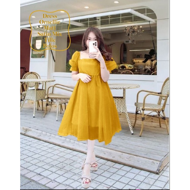 Terbaru Viral Mini Dress Wanita Puffy Ornellie All Size/Gaun Pesta Dan Natal Wanita Remaja Terkini Matt Satin Velvet Mix Tille Polos