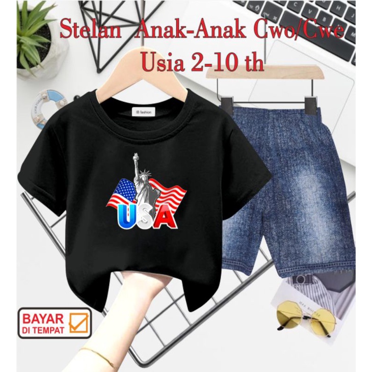 ((IB))SETELAN ANAK UNISEX SEMI JEANS/USA DIGITAL SABLON