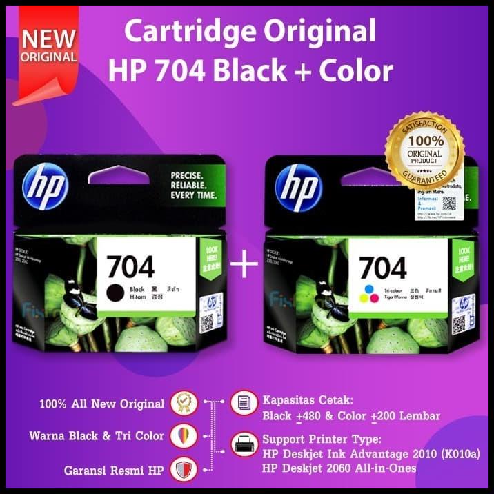Set Cartridge Hp 704 Black Color Tinta Printer Deskjet 2010 K010 2060