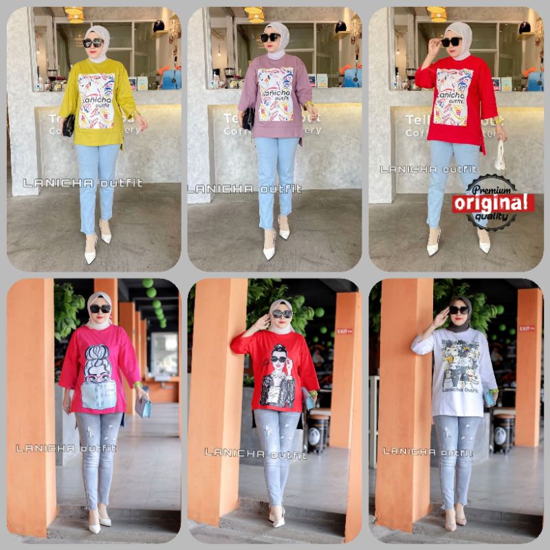 TOP OVERSIZE LANICHA ORIGINAL / ATASAN KAOS WANITA PREMIUM / KAOS WANITA TERBARU