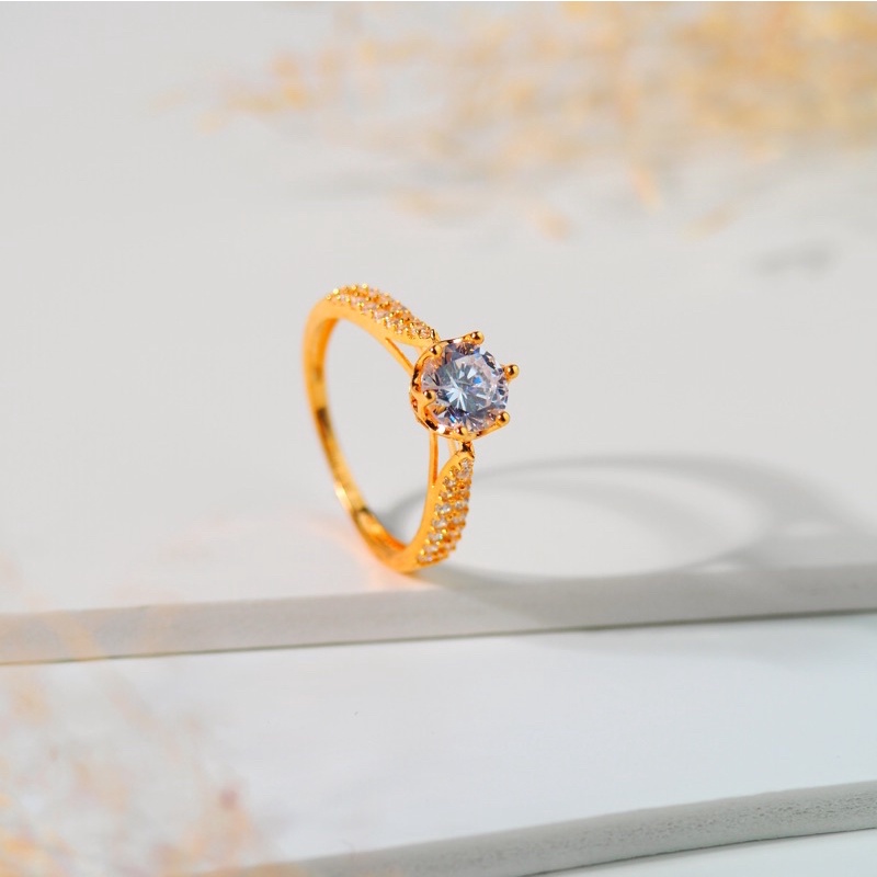 Cincin Emas Solitaire Piala 2 Baris Mata Samping - Toko Emas Gadjah