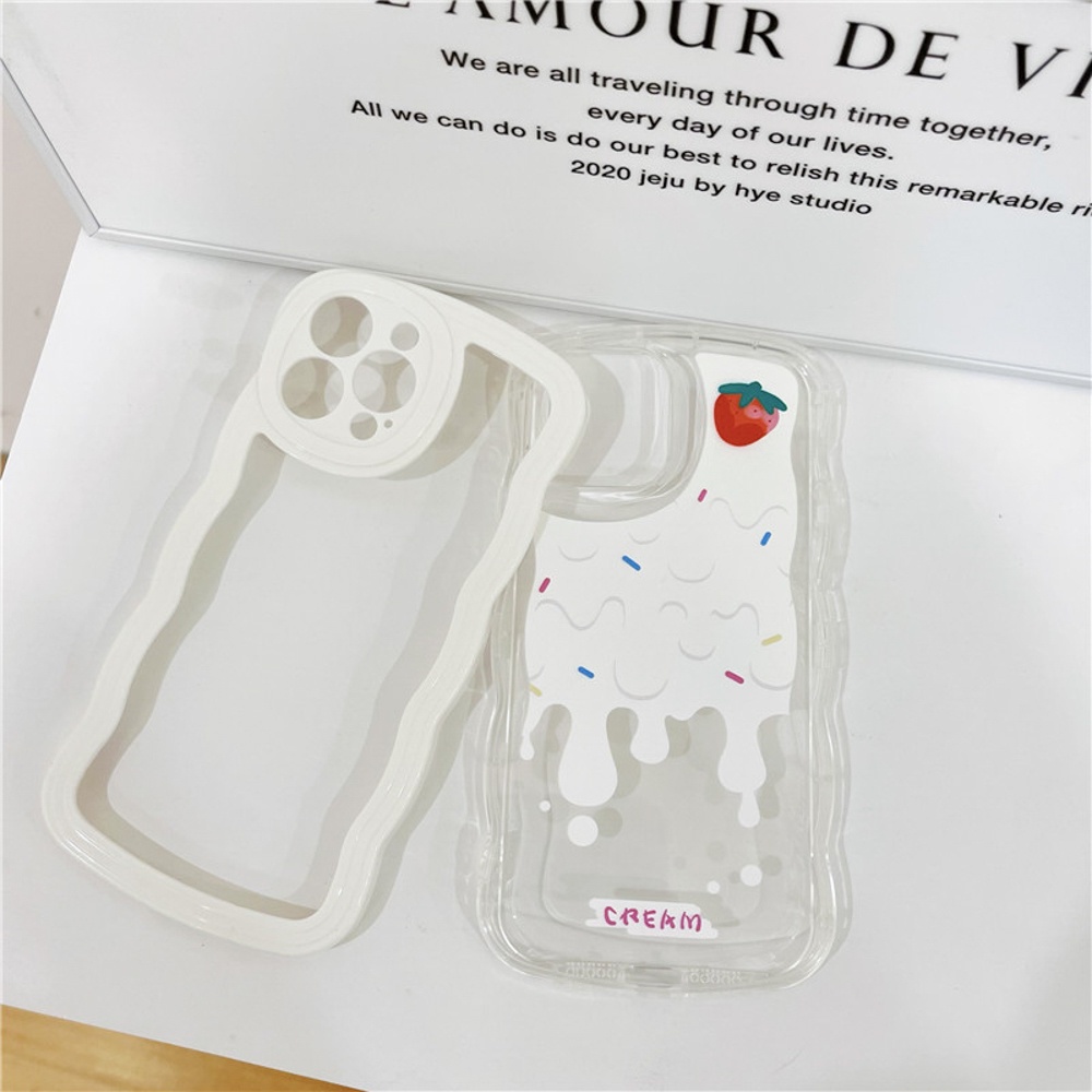 Soft Case Bening Pola Gelombang Krim Untuk 14 13 12 11 Pro Max 7 8 Plus XR X XS Max SE 2020 2022