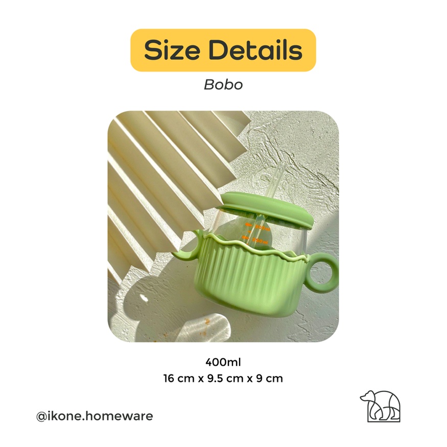 【IKONE】BOBO Botol Minuman Anak-Anak Lucu Botol Sedotan Kaca 400ml Botol Minuman Anak Sekolah Portable Water Bottle