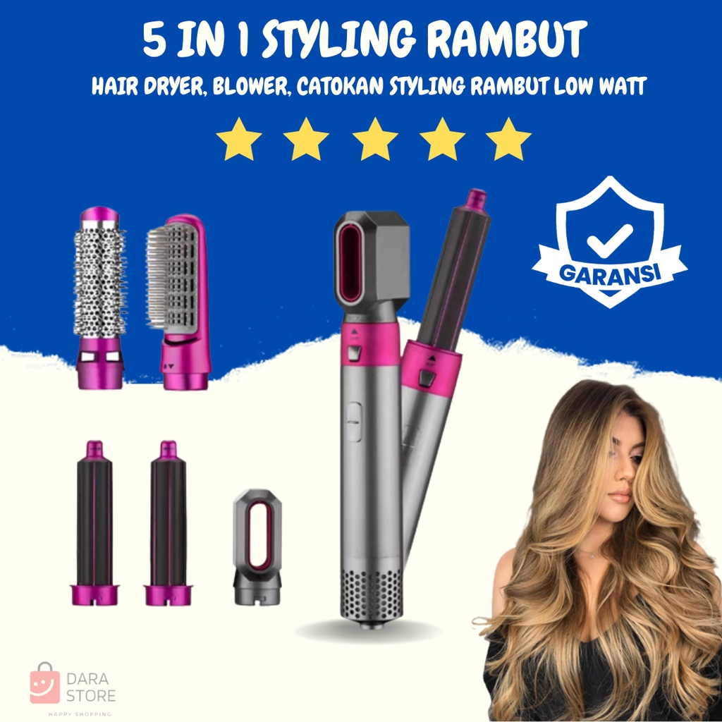 Sisir Blow Hair Dryer Pengering 5 in 1 Catokan Rambut Styling Pelurus Pengkriting Rambut Hair Comb B