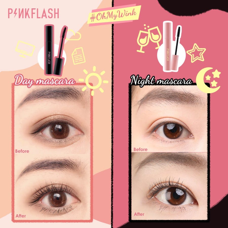 PINKFLASH (E08 - E10) OhMyWink Maskara Day &amp; Night Lengthening Volume Waterproof Longlasting Mascara - Length Curled Maskara Ultrathin Fibre Waterproof Limitless Eyelash Skinny