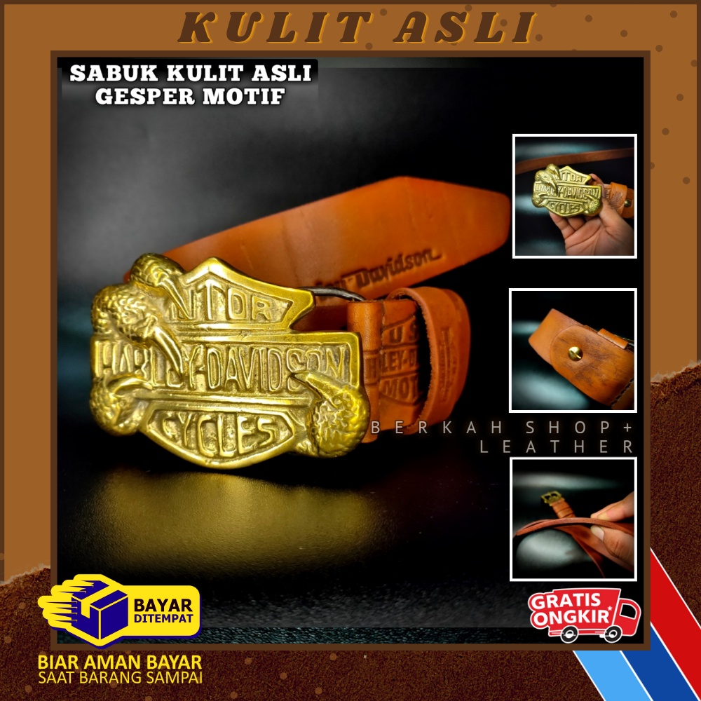 Sabuk Tali Ikat Pinggang Pria Kulit Asli Selapis Garut Original 100% Branded Gesper Motif Harley Dav