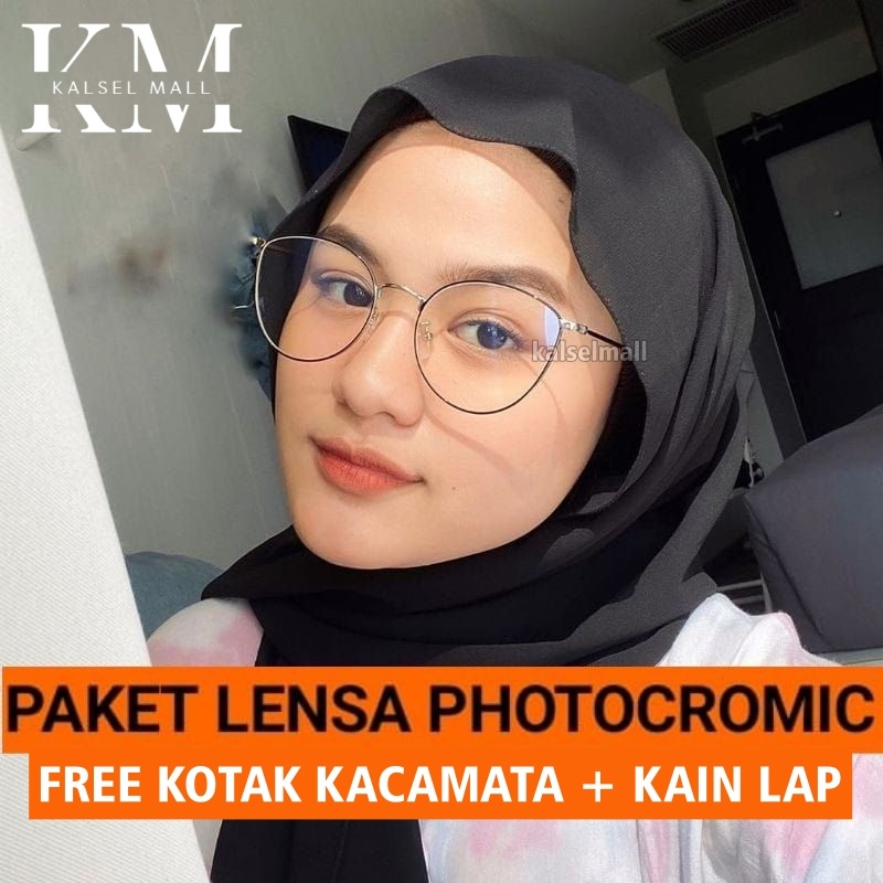 FREE KOTAK+LAP Kacamata Cat Eye Lensa Fotokromik Photocromic Lensa Berubah Warna Hitam dan Anti Radiasi UV Hp Laptop Komputer Bingkai Titanium Korea Potokromik Fotocromic Potocromic Pria Wanita Blueray New Retro Vintage FTK8